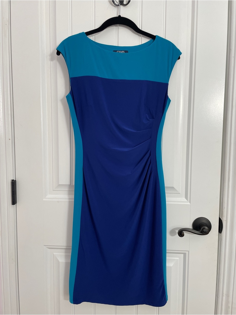 Chaps Blue & Turquoise Color Block Ruched Sheath Dress XS